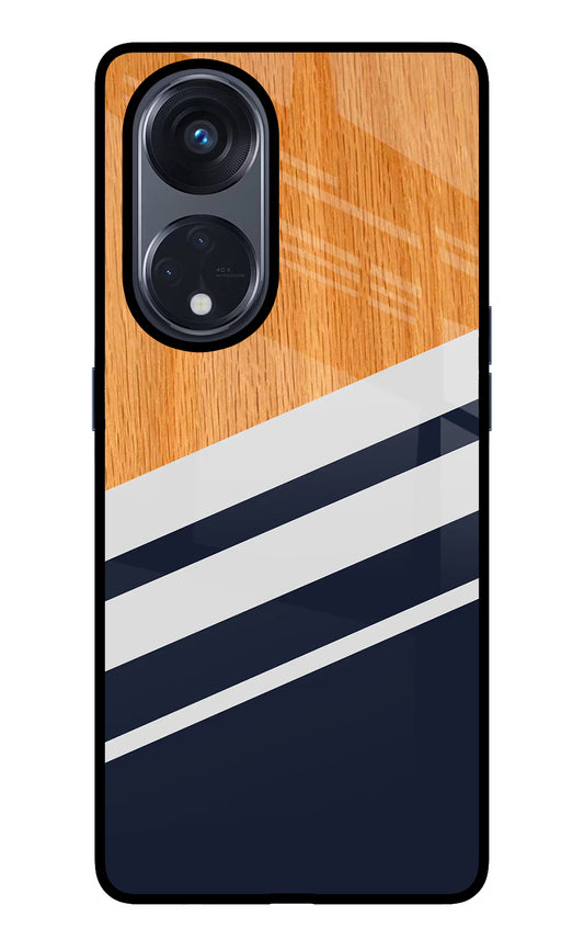 Blue and white wooden Oppo Reno8 T 5G Glass Case