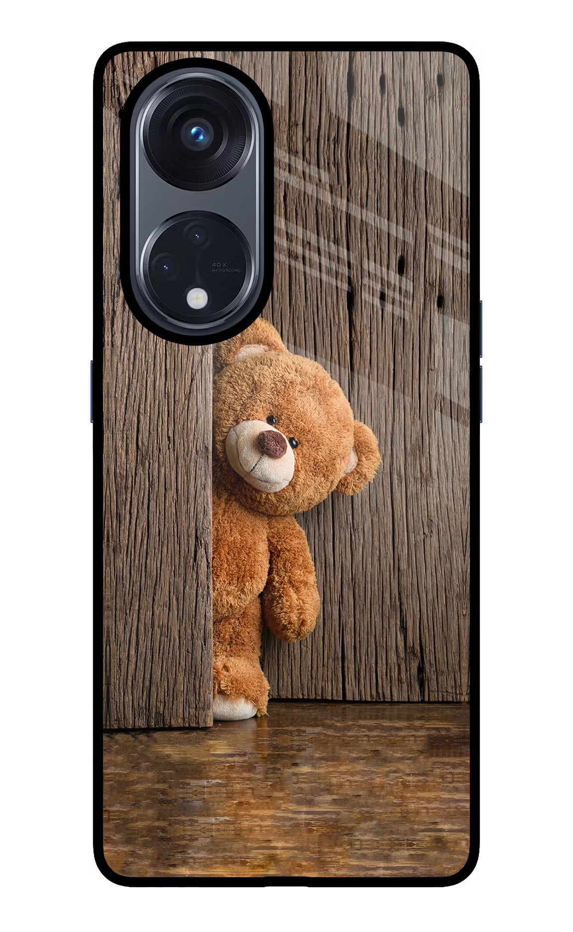 Teddy Wooden Oppo Reno8 T 5G Glass Case Back Cover by Casekaro