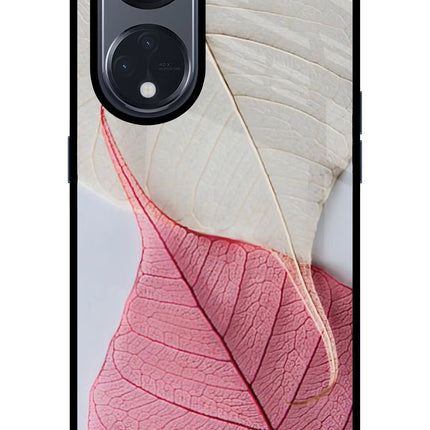 White Pink Leaf Oppo Reno8 T 5G Glass Case Back Cover by Casekaro