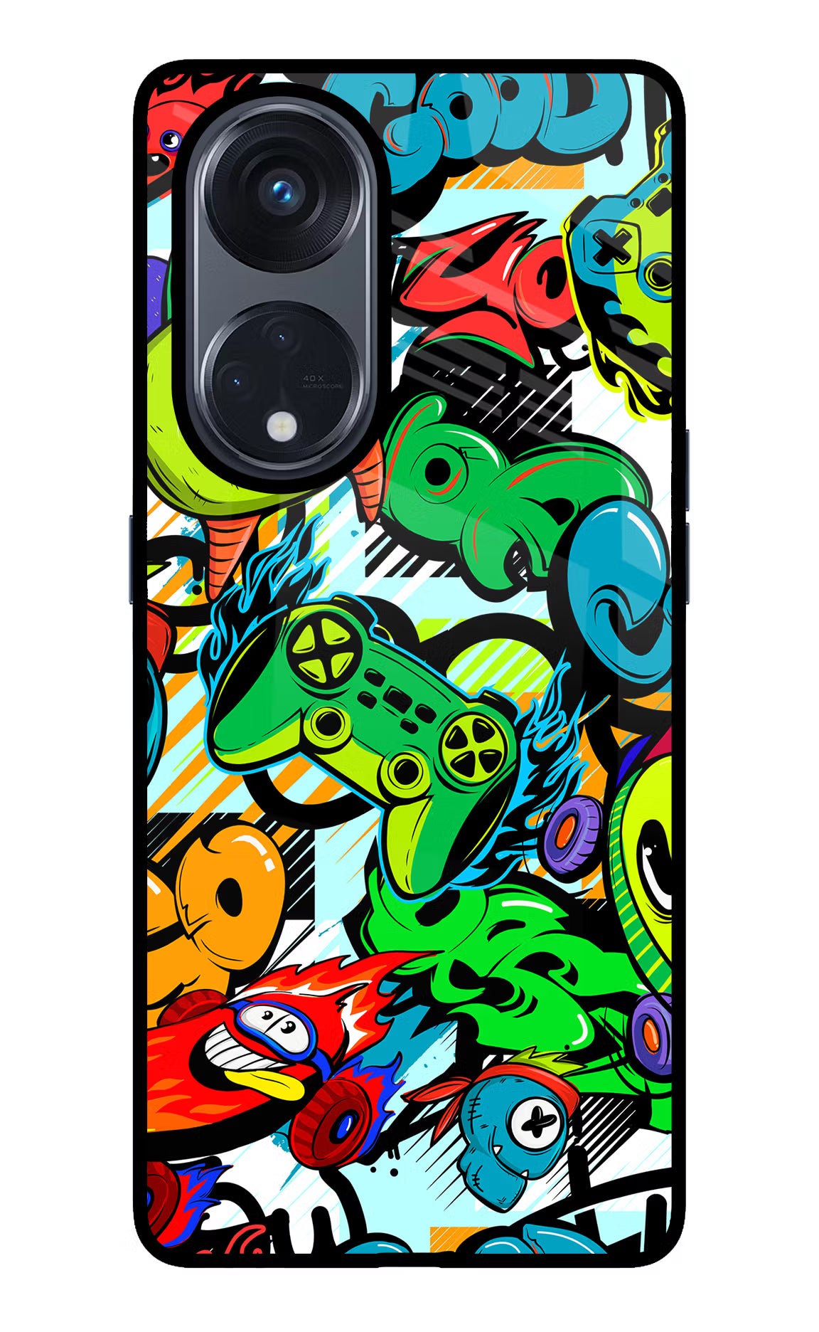 Game Doodle Oppo Reno8 T 5G Glass Case Back Cover by Casekaro