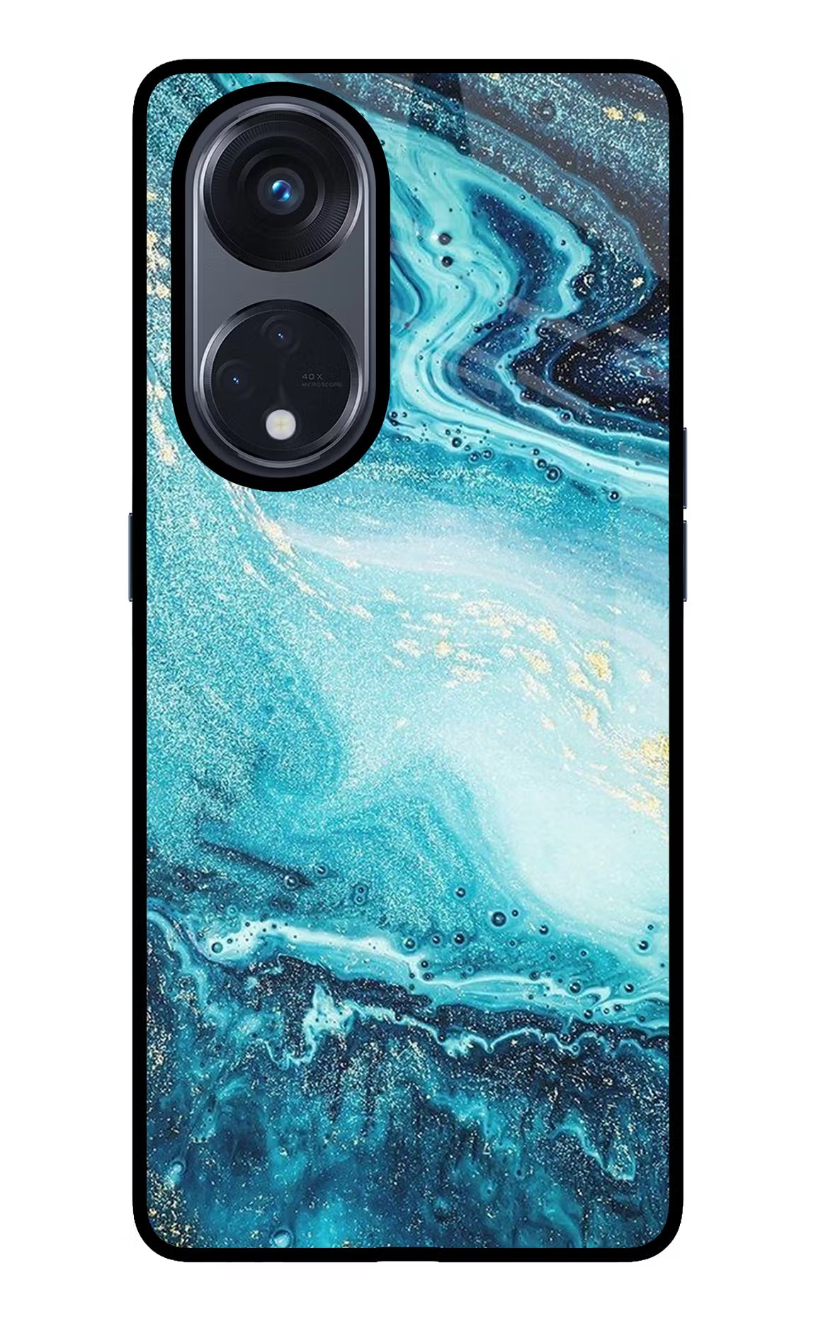Blue Glitter Marble Oppo Reno8 T 5G Glass Case Back Cover by Casekaro