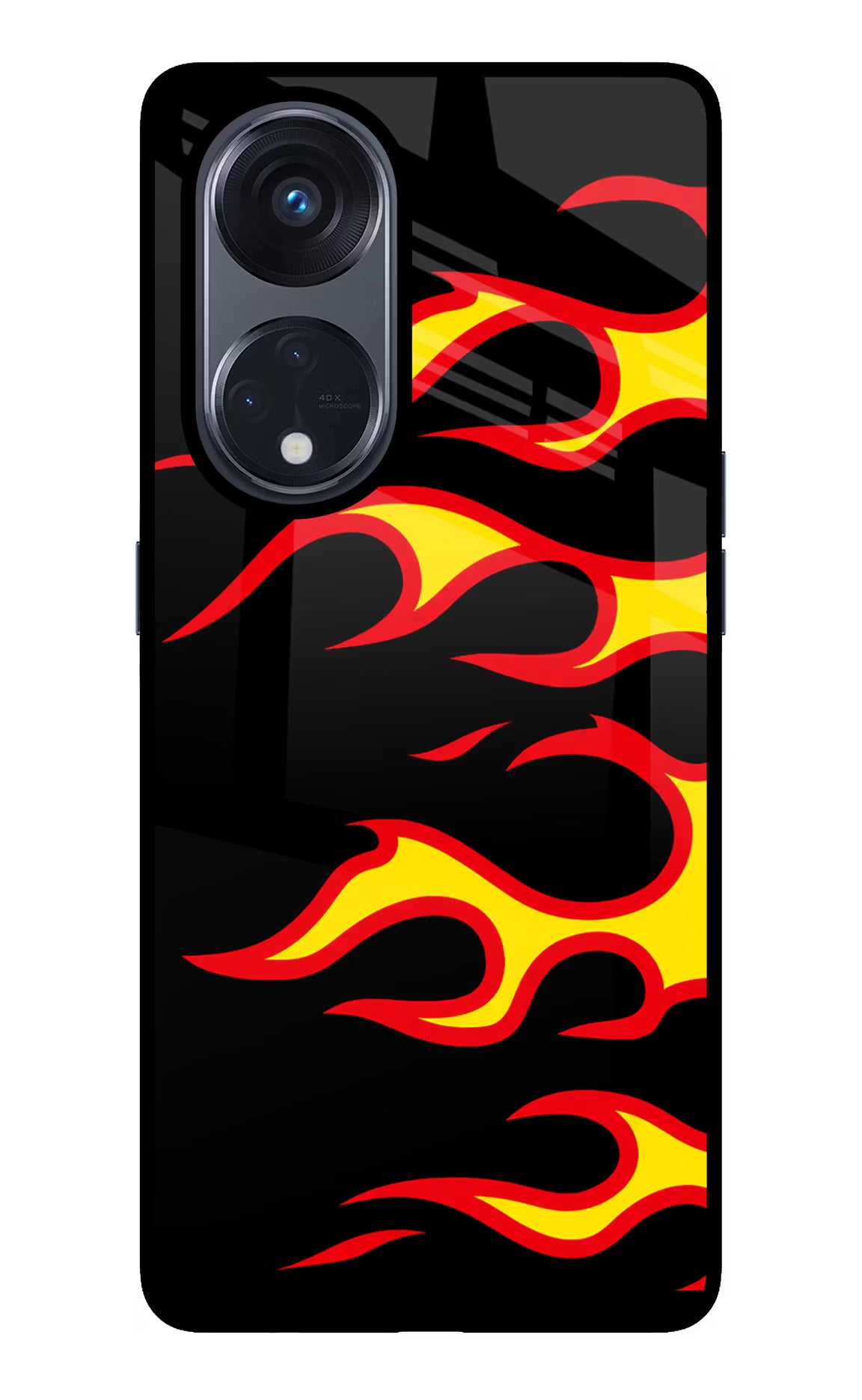 Side Sweep Flames Oppo Reno8 T 5G Glass Case Back Cover by Casekaro