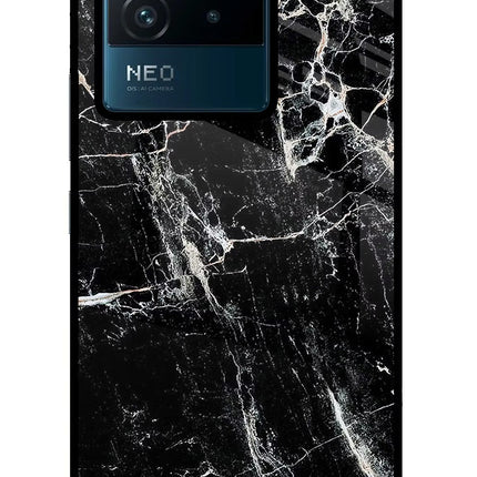 Black Marble Texture IQOO Neo 6 5G Glass Case Back Cover by Casekaro