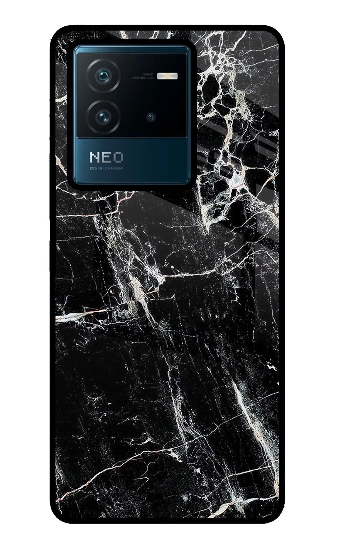 Black Marble Texture IQOO Neo 6 5G Glass Case Back Cover by Casekaro