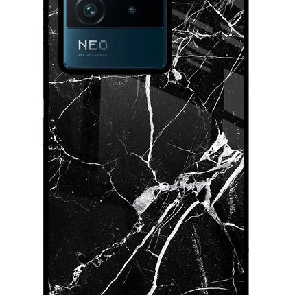 Black Marble Pattern IQOO Neo 6 5G Glass Case Back Cover by Casekaro