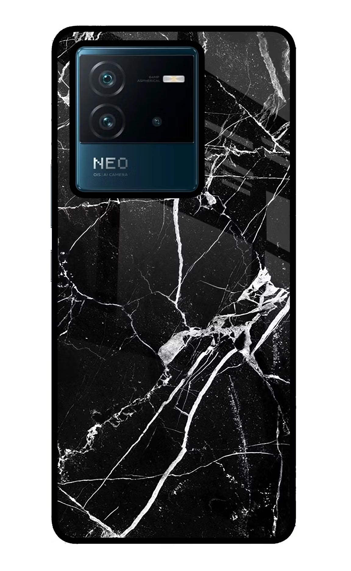 Black Marble Pattern IQOO Neo 6 5G Glass Case Back Cover by Casekaro