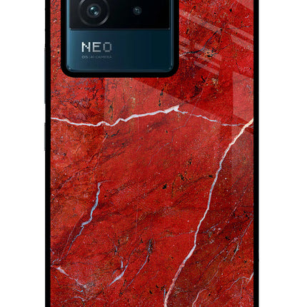 Red Marble Design IQOO Neo 6 5G Glass Case Back Cover by Casekaro