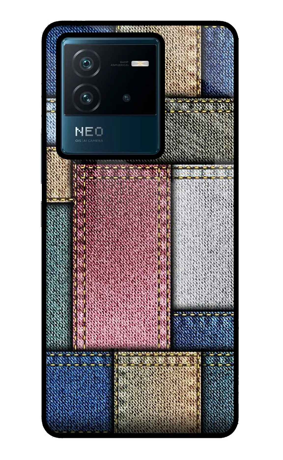 Multicolor Jeans IQOO Neo 6 5G Glass Case Back Cover by Casekaro