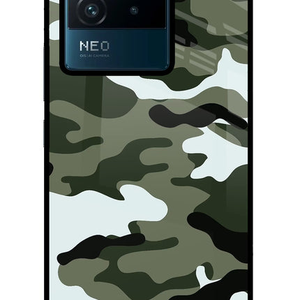 Camouflage IQOO Neo 6 5G Glass Case Back Cover by Casekaro