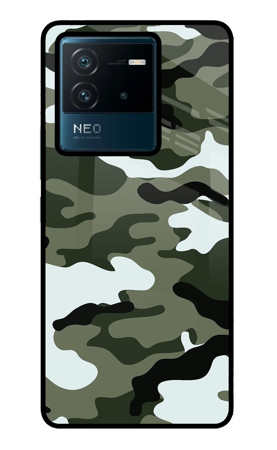 Camouflage IQOO Neo 6 5G Glass Case Back Cover by Casekaro