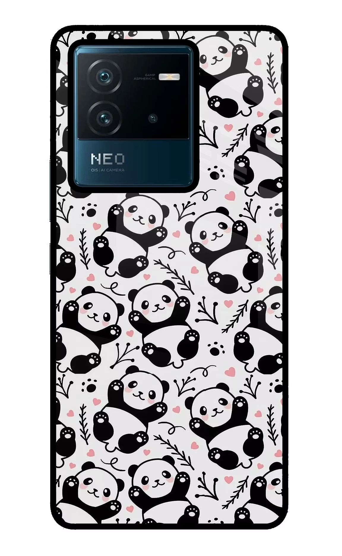 Cute Panda IQOO Neo 6 5G Glass Case Back Cover by Casekaro
