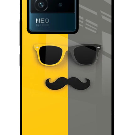Sunglasses with Mustache IQOO Neo 6 5G Glass Case Back Cover by Casekaro