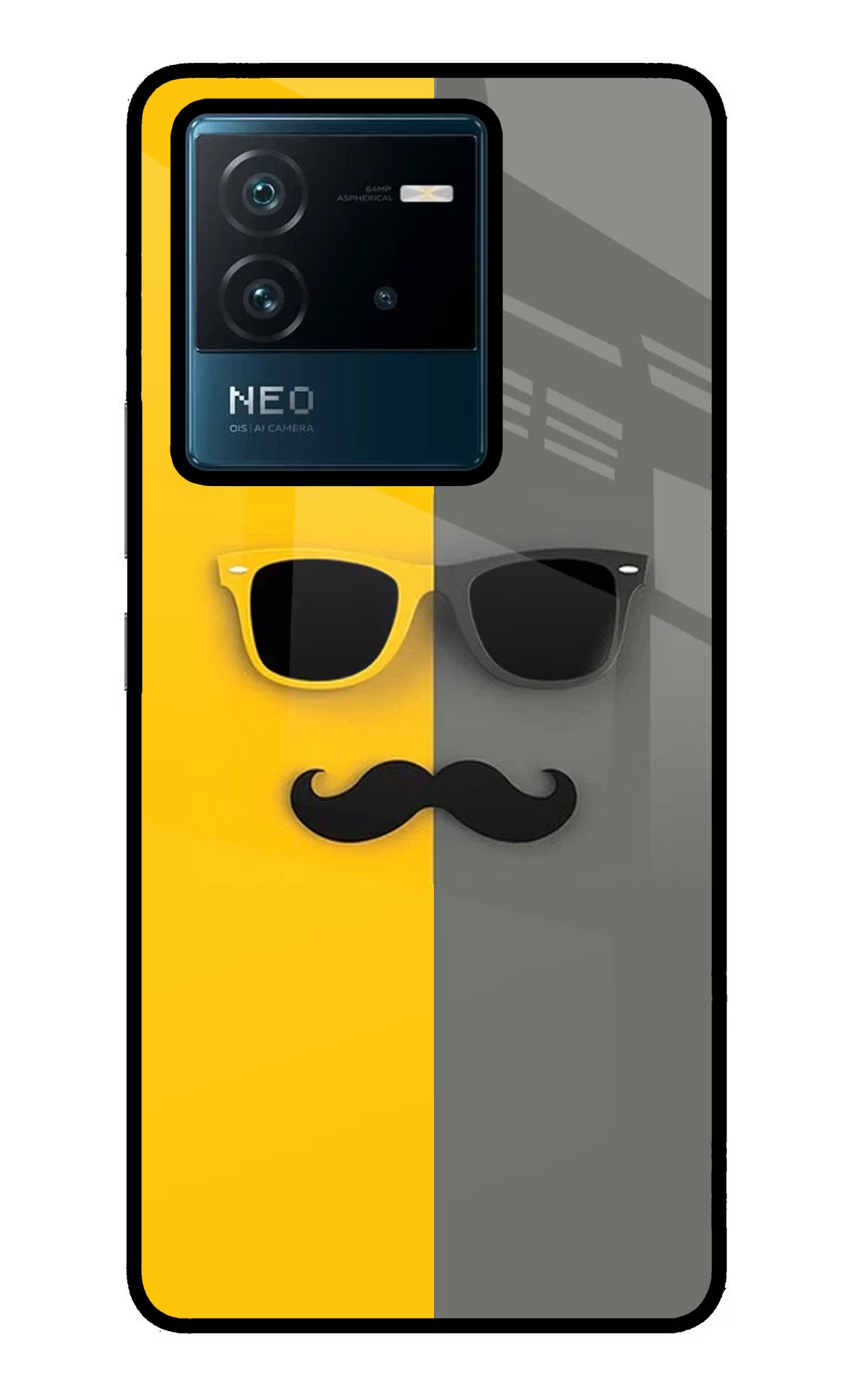 Sunglasses with Mustache IQOO Neo 6 5G Glass Case Back Cover by Casekaro
