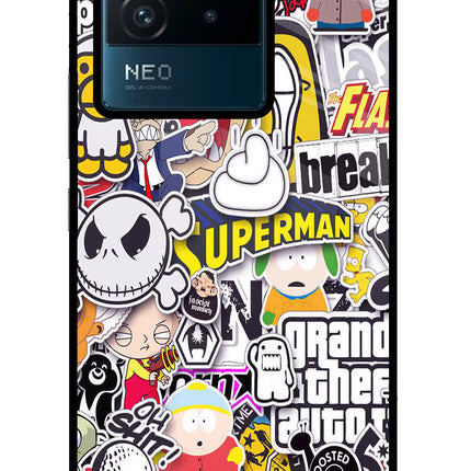 Sticker Bomb IQOO Neo 6 5G Glass Case Back Cover by Casekaro