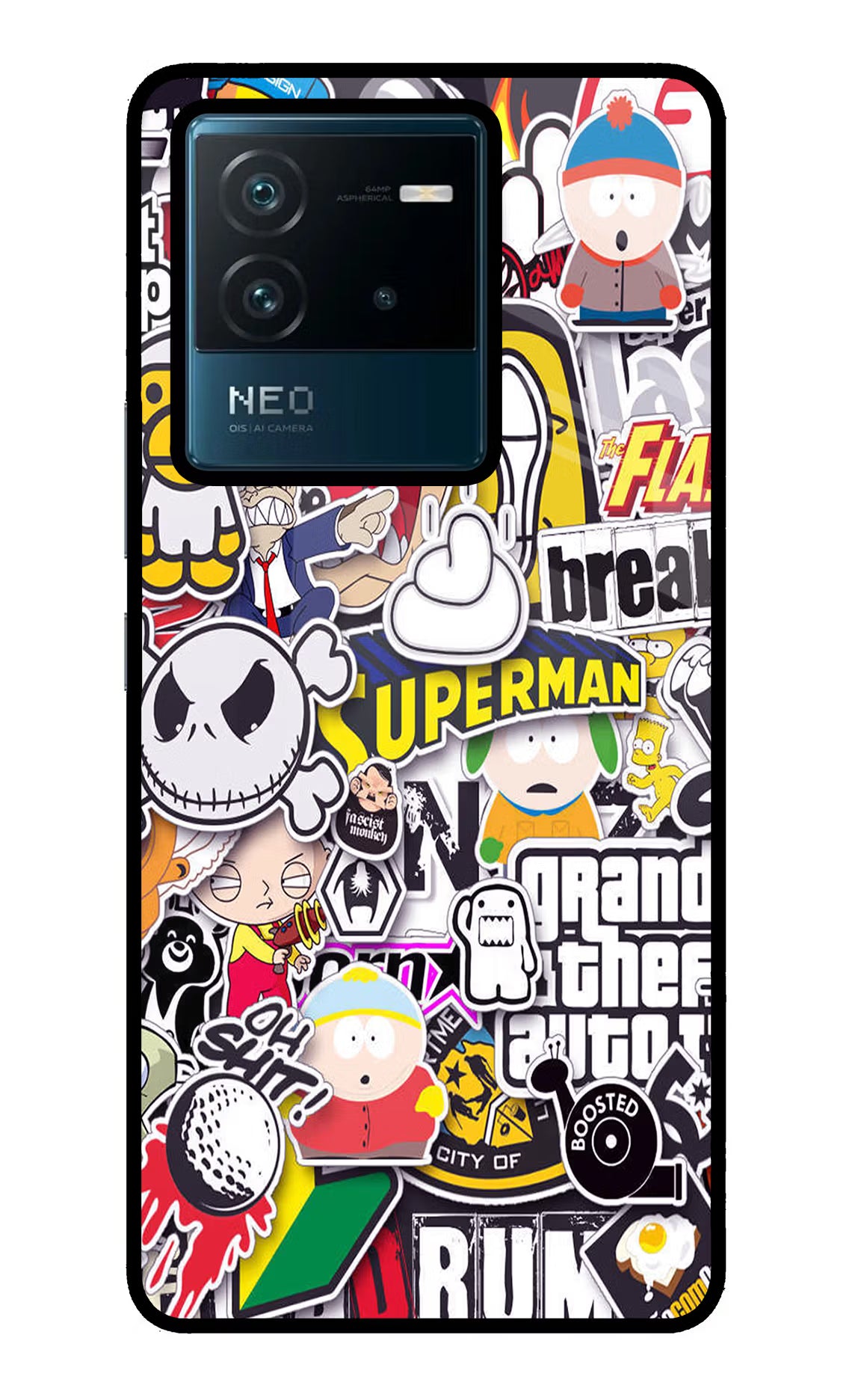 Sticker Bomb IQOO Neo 6 5G Glass Case Back Cover by Casekaro
