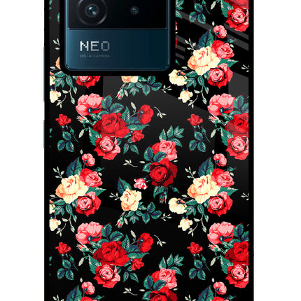 Rose Pattern IQOO Neo 6 5G Glass Case Back Cover by Casekaro