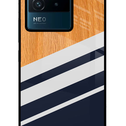 Blue and white wooden IQOO Neo 6 5G Glass Case Back Cover by Casekaro