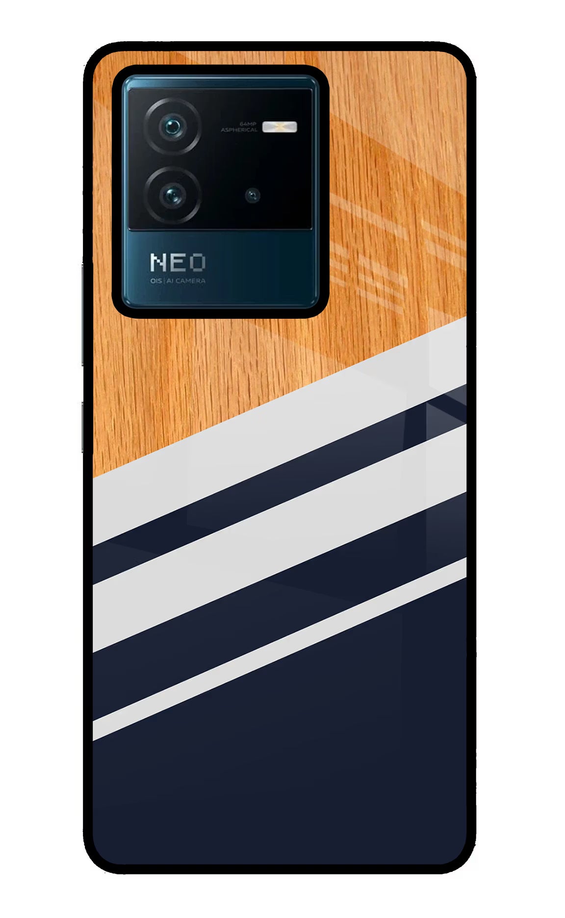 Blue and white wooden IQOO Neo 6 5G Glass Case Back Cover by Casekaro
