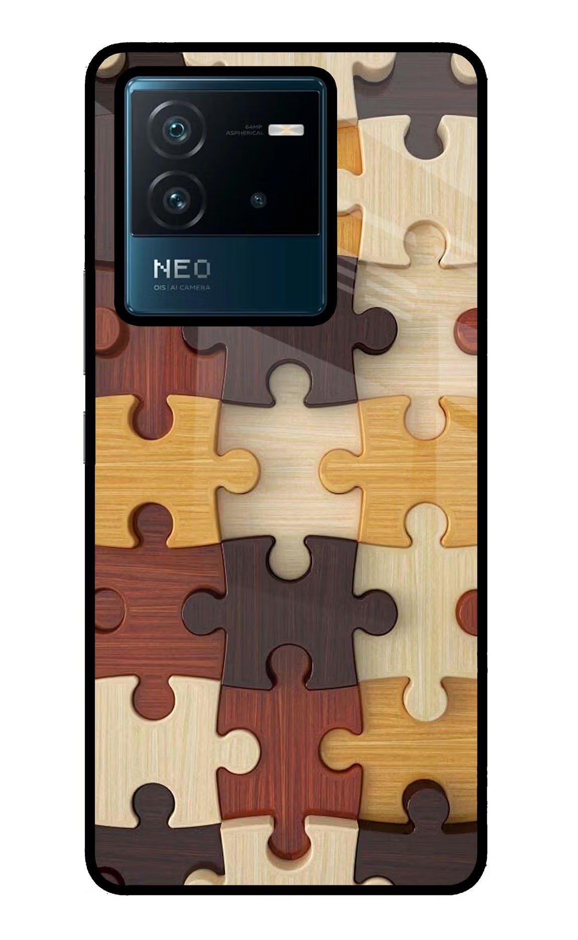 Wooden Puzzle IQOO Neo 6 5G Glass Case Back Cover by Casekaro