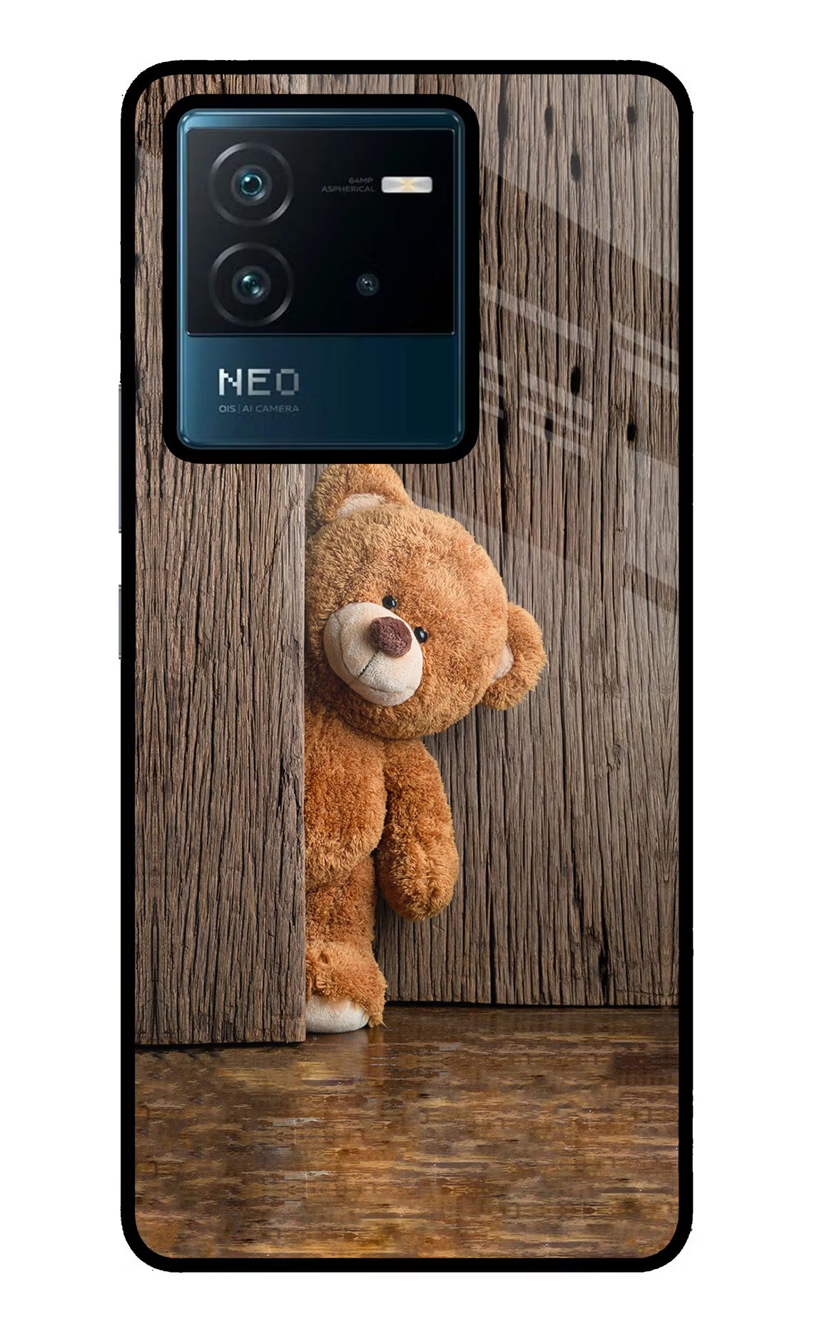 Teddy Wooden IQOO Neo 6 5G Glass Case Back Cover by Casekaro