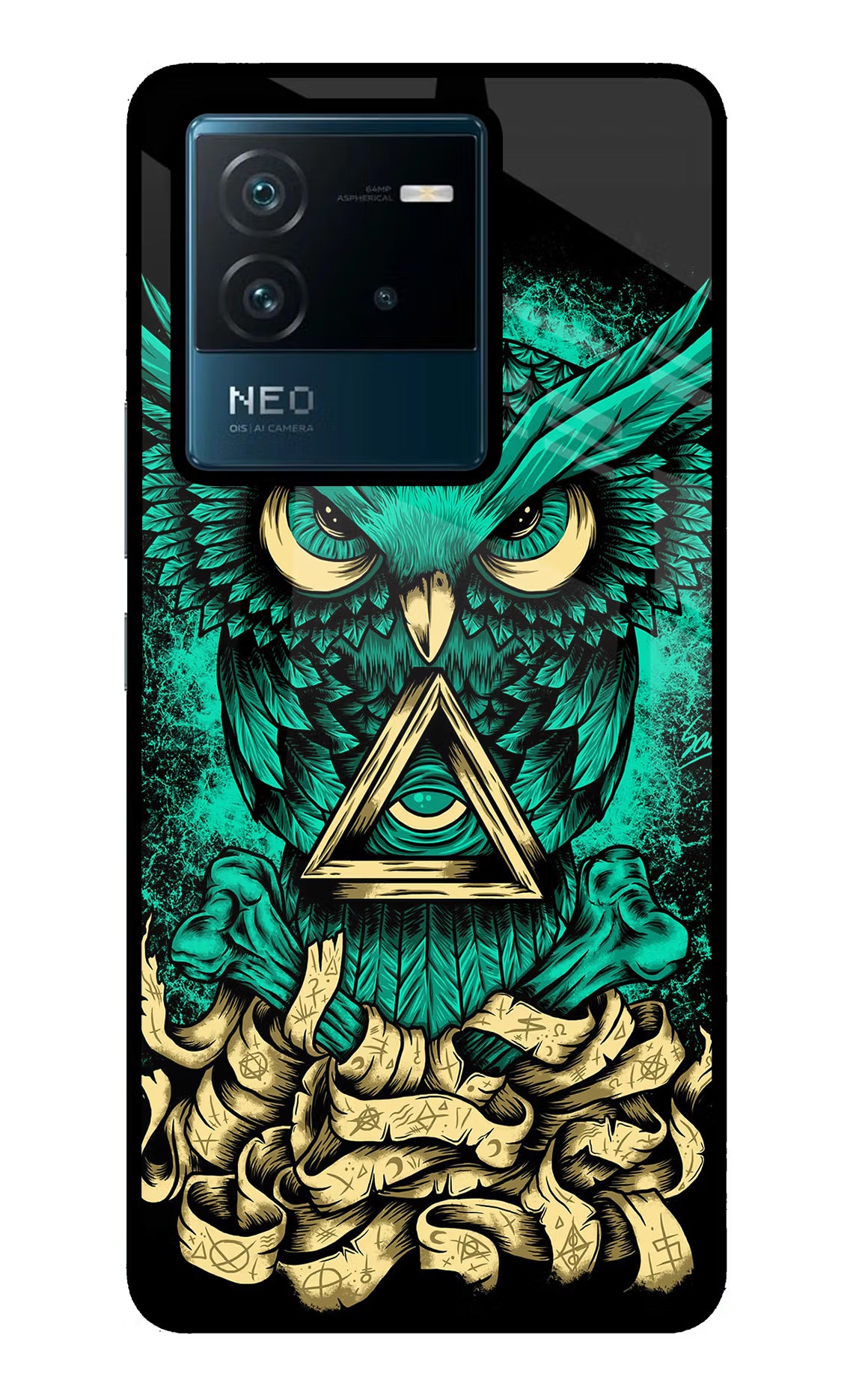 Green Owl IQOO Neo 6 5G Glass Case Back Cover by Casekaro