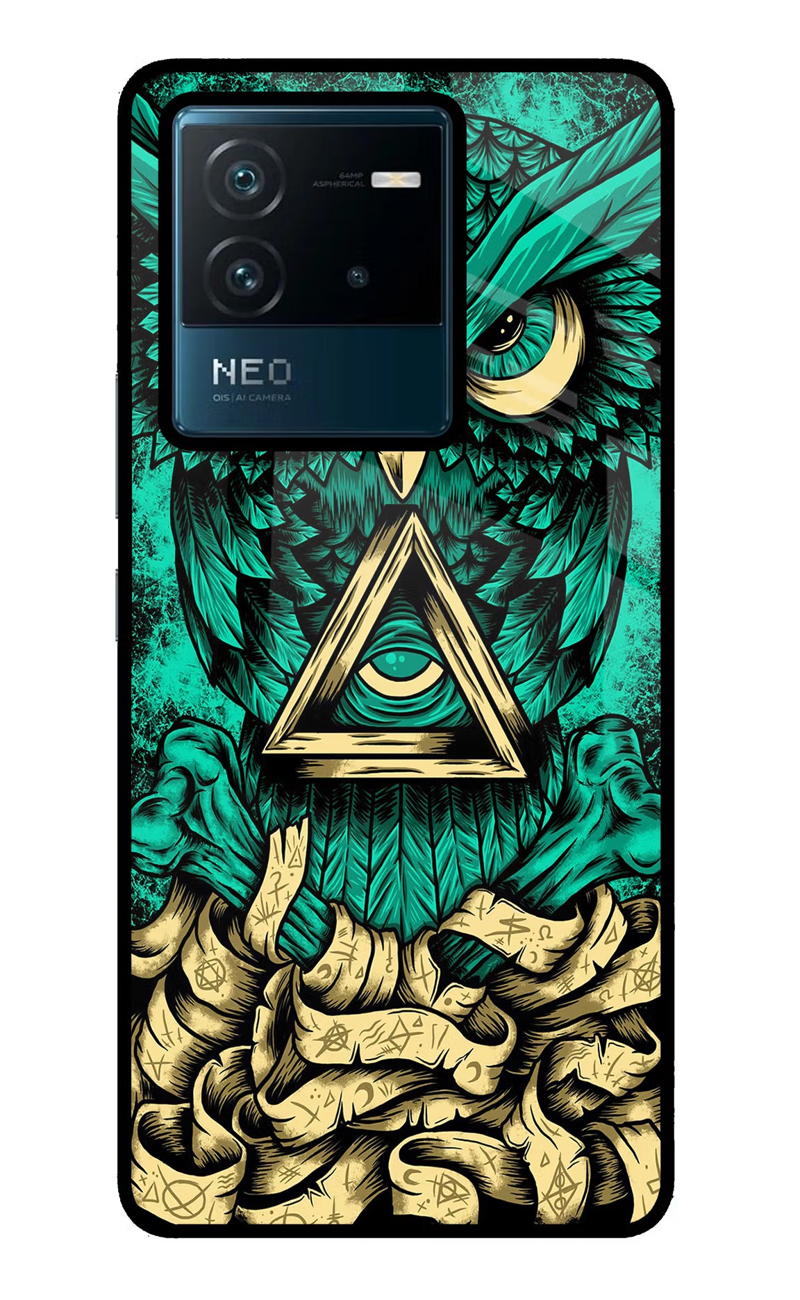 Green Owl IQOO Neo 6 5G Glass Case Back Cover by Casekaro