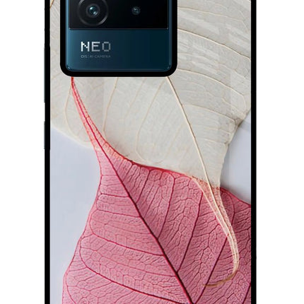 White Pink Leaf IQOO Neo 6 5G Glass Case Back Cover by Casekaro