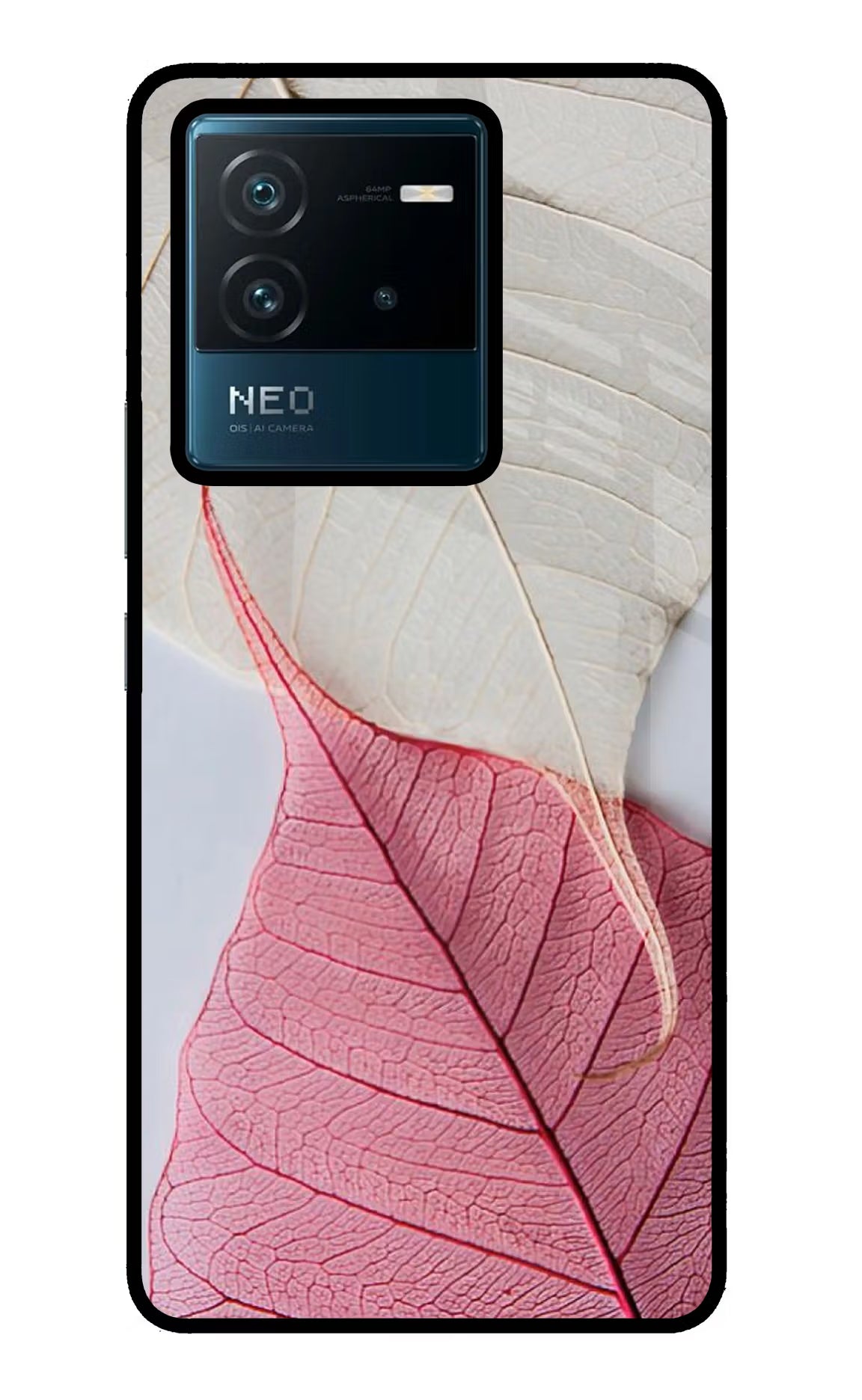 White Pink Leaf IQOO Neo 6 5G Glass Case Back Cover by Casekaro
