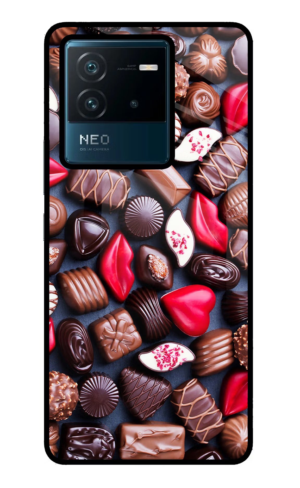 Chocolates IQOO Neo 6 5G Glass Case Back Cover by Casekaro
