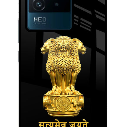 Satyamev Jayate Golden IQOO Neo 6 5G Glass Case Back Cover by Casekaro