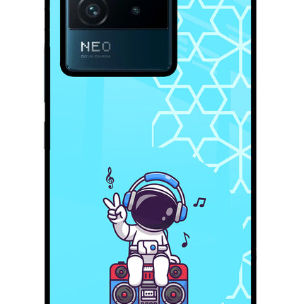 Cute Astronaut Chilling IQOO Neo 6 5G Glass Case Back Cover by Casekaro