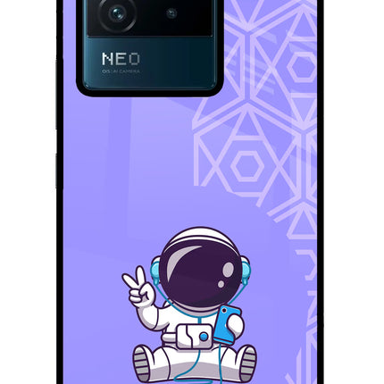 Cute Astronaut Chilling IQOO Neo 6 5G Glass Case Back Cover by Casekaro