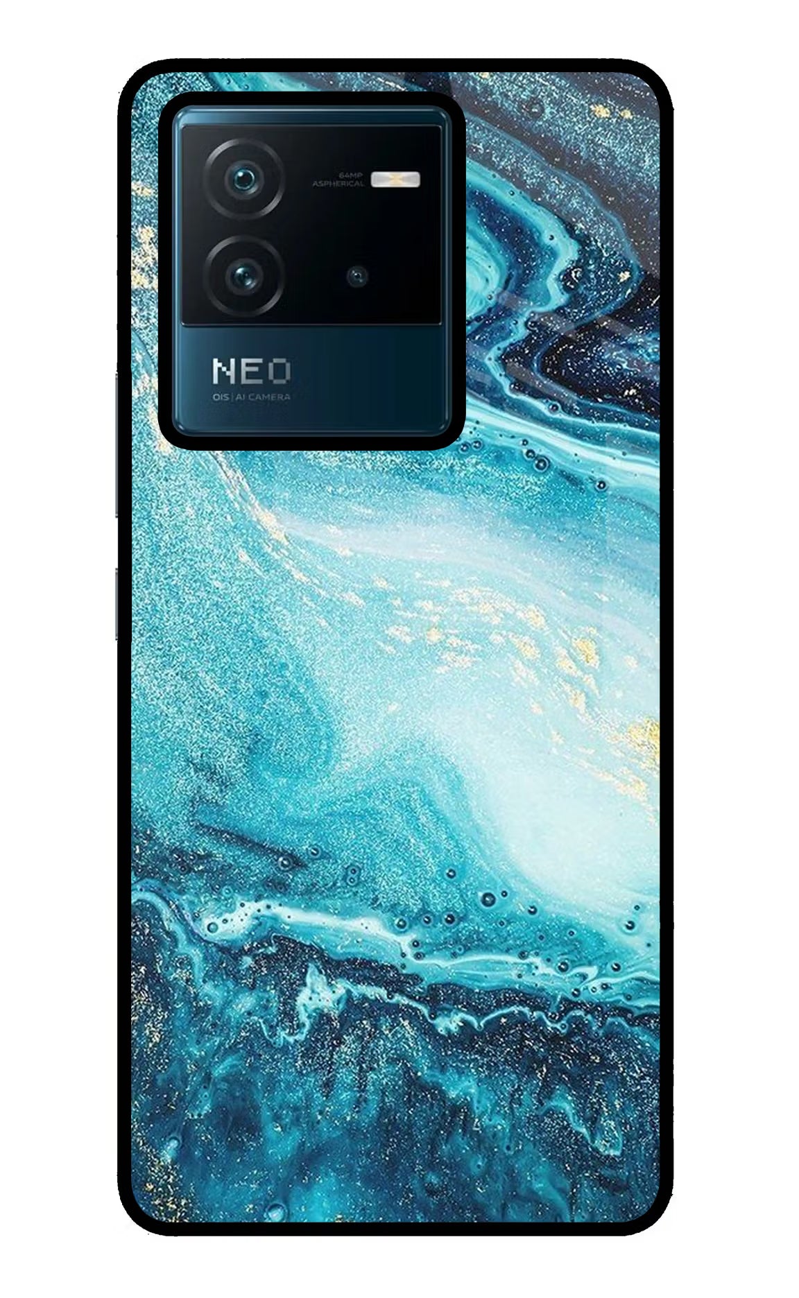 Blue Glitter Marble IQOO Neo 6 5G Glass Case Back Cover by Casekaro