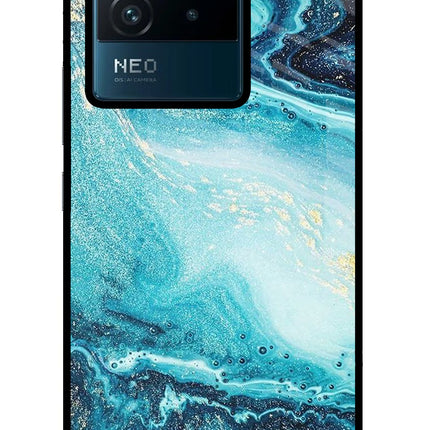 Blue Glitter Marble IQOO Neo 6 5G Glass Case