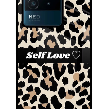 Leopard Print Self Love IQOO Neo 6 5G Glass Case Back Cover by Casekaro