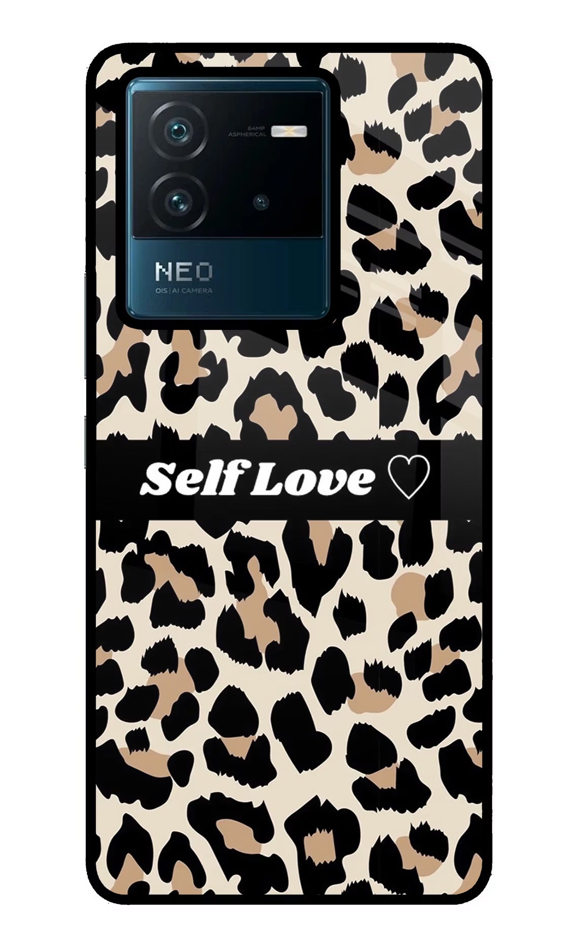 Leopard Print Self Love IQOO Neo 6 5G Glass Case Back Cover by Casekaro
