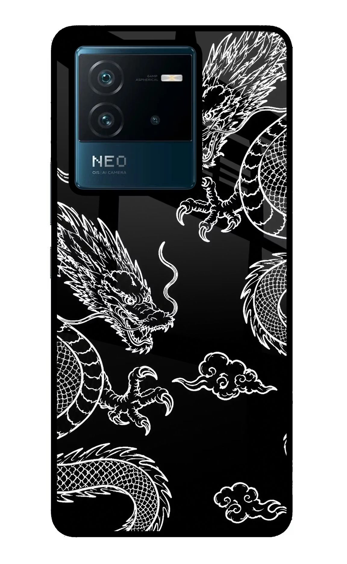 Twin Dragons IQOO Neo 6 5G Glass Case Back Cover by Casekaro