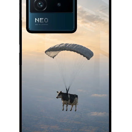Skydiving Cow IQOO Neo 6 5G Glass Case Back Cover by Casekaro