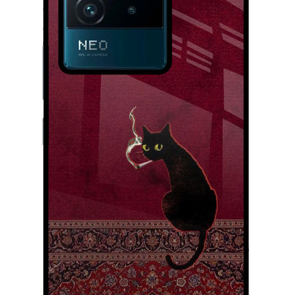 Midnight Cat IQOO Neo 6 5G Glass Case Back Cover by Casekaro