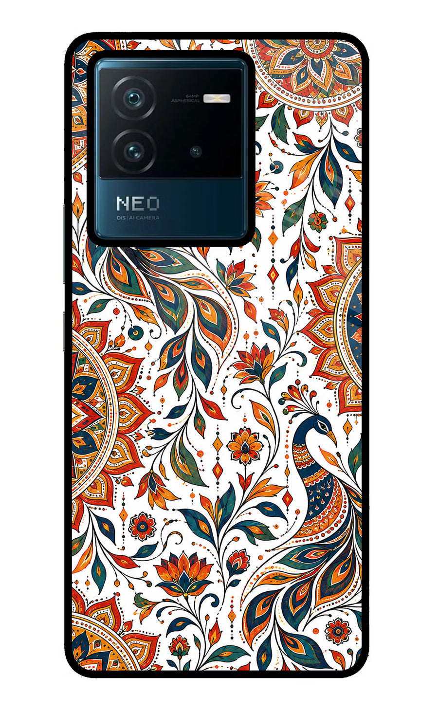White Mayura IQOO Neo 6 5G Back Cover, Glass case