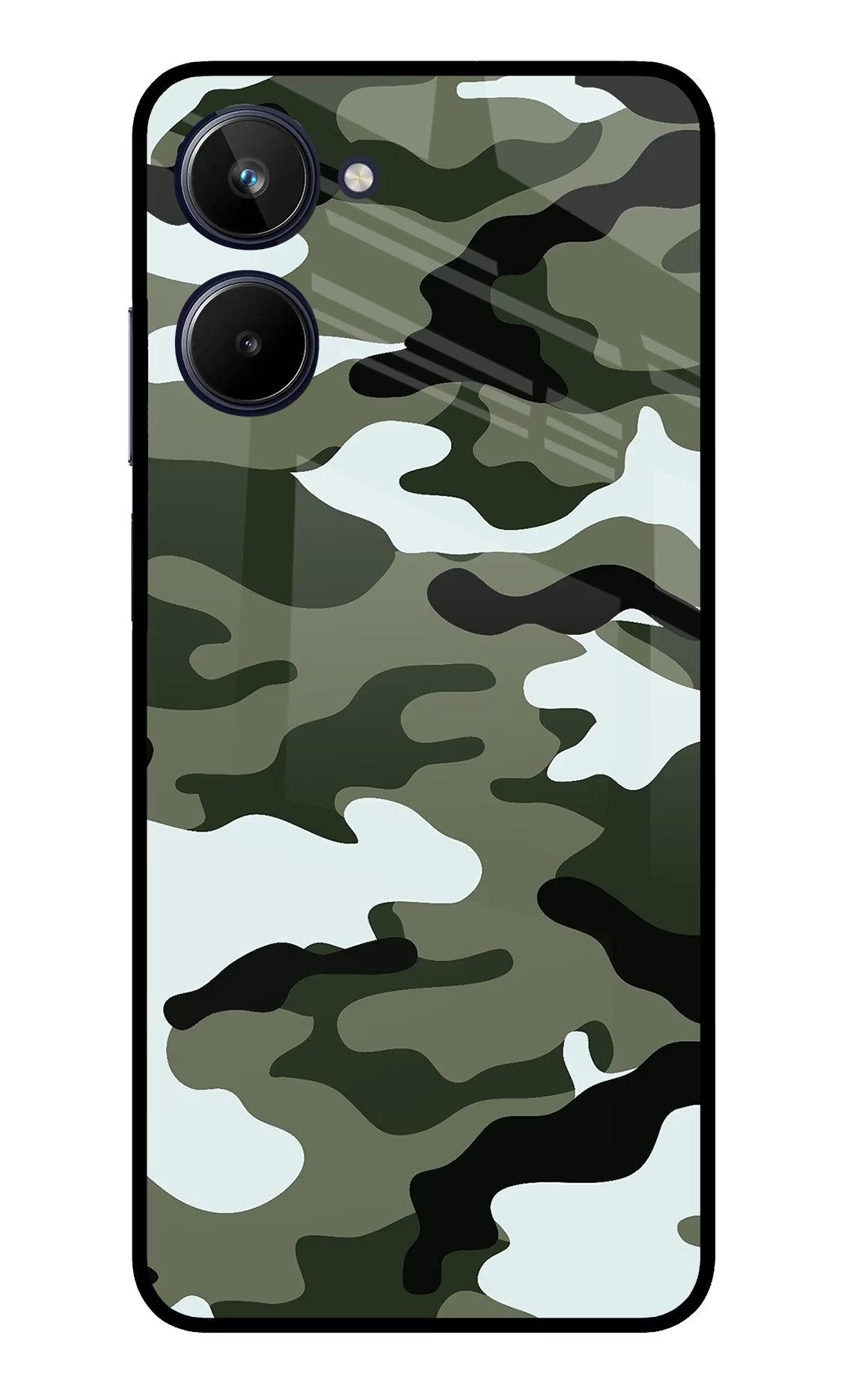 Camouflage Realme 10 Glass Case Back Cover by Casekaro
