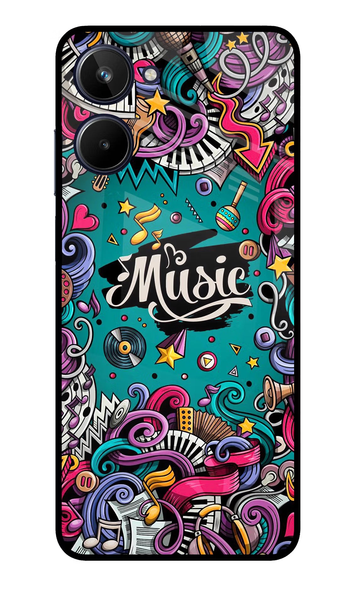 Music Graffiti Realme 10 Glass Case Back Cover by Casekaro