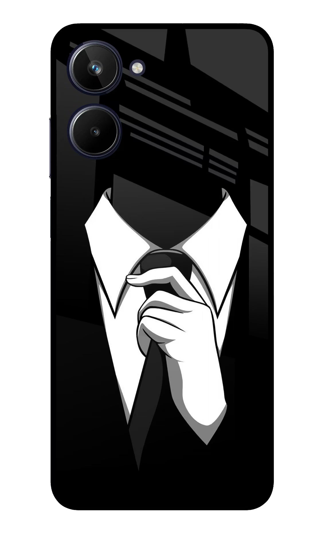 Black Tie Realme 10 Glass Case Back Cover by Casekaro