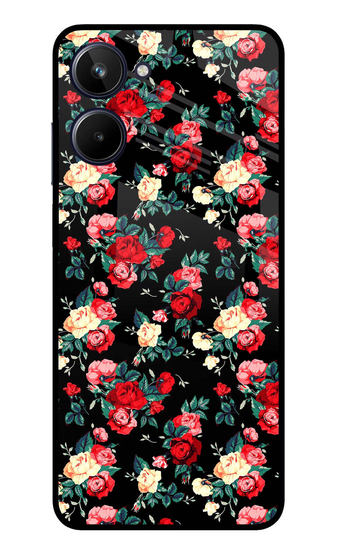 Rose Pattern Realme 10 Glass Case Back Cover by Casekaro