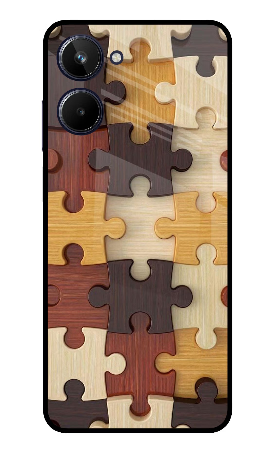 Wooden Puzzle Realme 10 Glass Case Back Cover by Casekaro