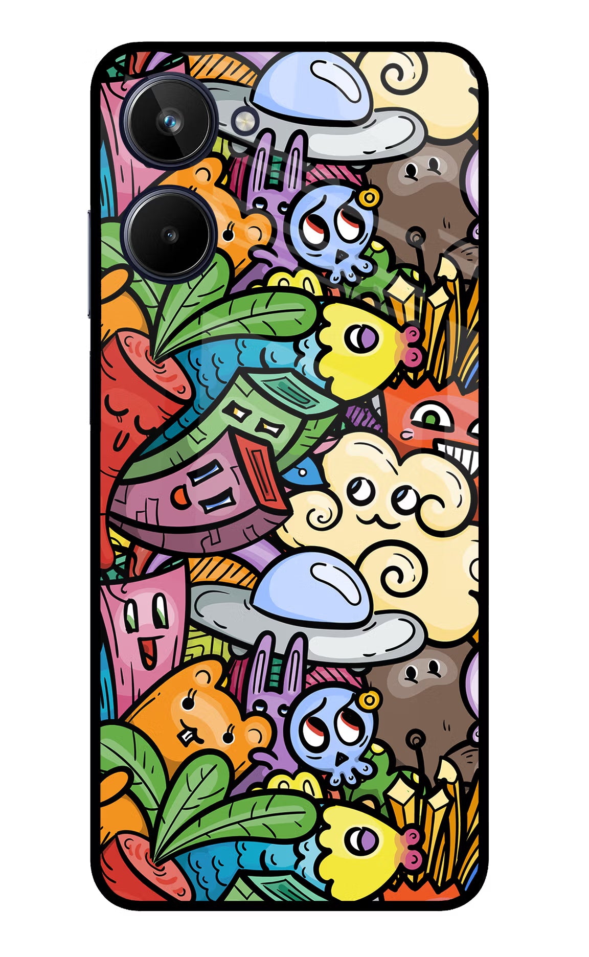 Veggie Doodle Realme 10 Glass Case Back Cover by Casekaro