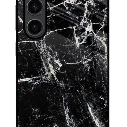 Black Marble Texture Samsung S23 Plus Glass Case Back Cover by Casekaro