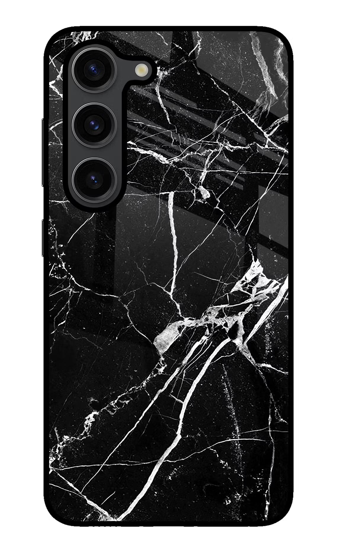 Black Marble Pattern Samsung S23 Plus Glass Case Back Cover by Casekaro