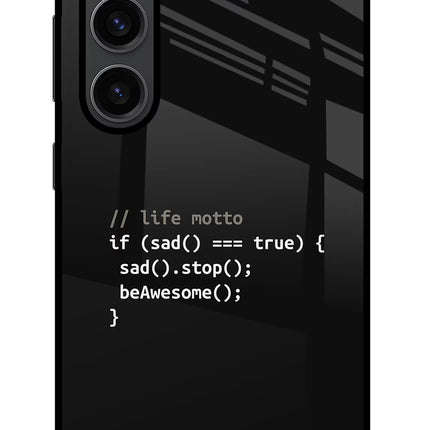 Life Motto Code Samsung S23 Plus Glass Case Back Cover by Casekaro