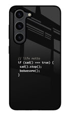 Life Motto Code Samsung S23 Plus Glass Case Back Cover by Casekaro